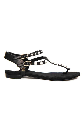 CHANEL PEARL EMBELLISHED THONG FLAT SANDALS