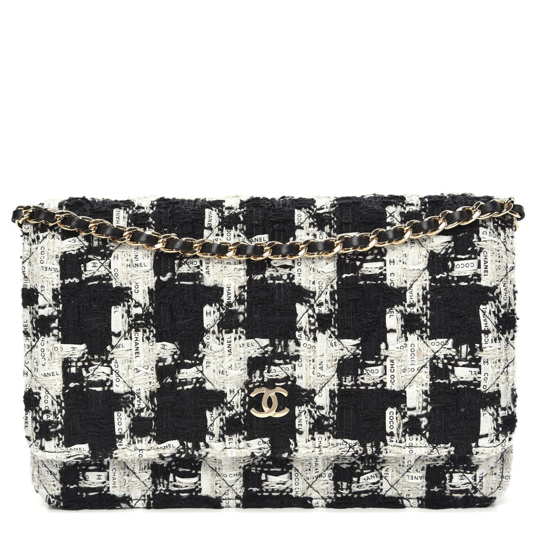 CHANEL TWEED QUILTED WALLET ON A CHAIN