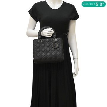 CHRISTIAN DIOR Lady Dior Ultra Matte Cannage Calfskin Leather Shoulder Bag Black