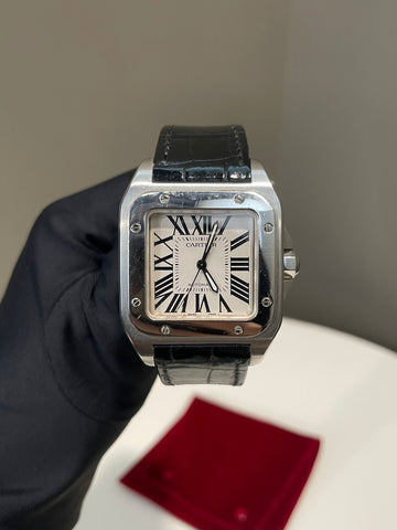 Cartier Santos 100 Medium Watch  White Dial Steel