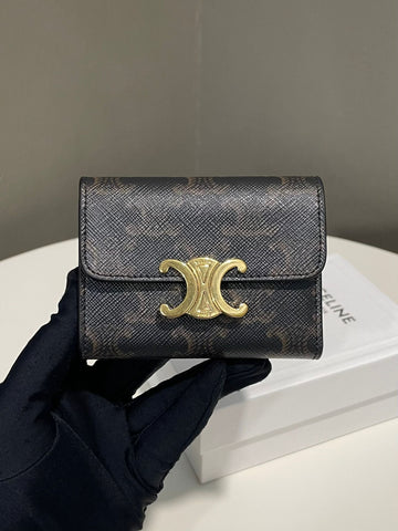 Celine Compact Wallet with Coin Triomphe Tan / Triomphe Canvas