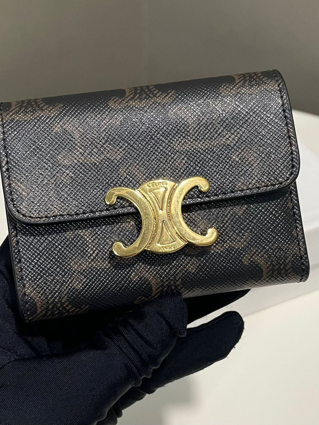 Celine Compact Wallet with Coin Triomphe Tan / Triomphe Canvas