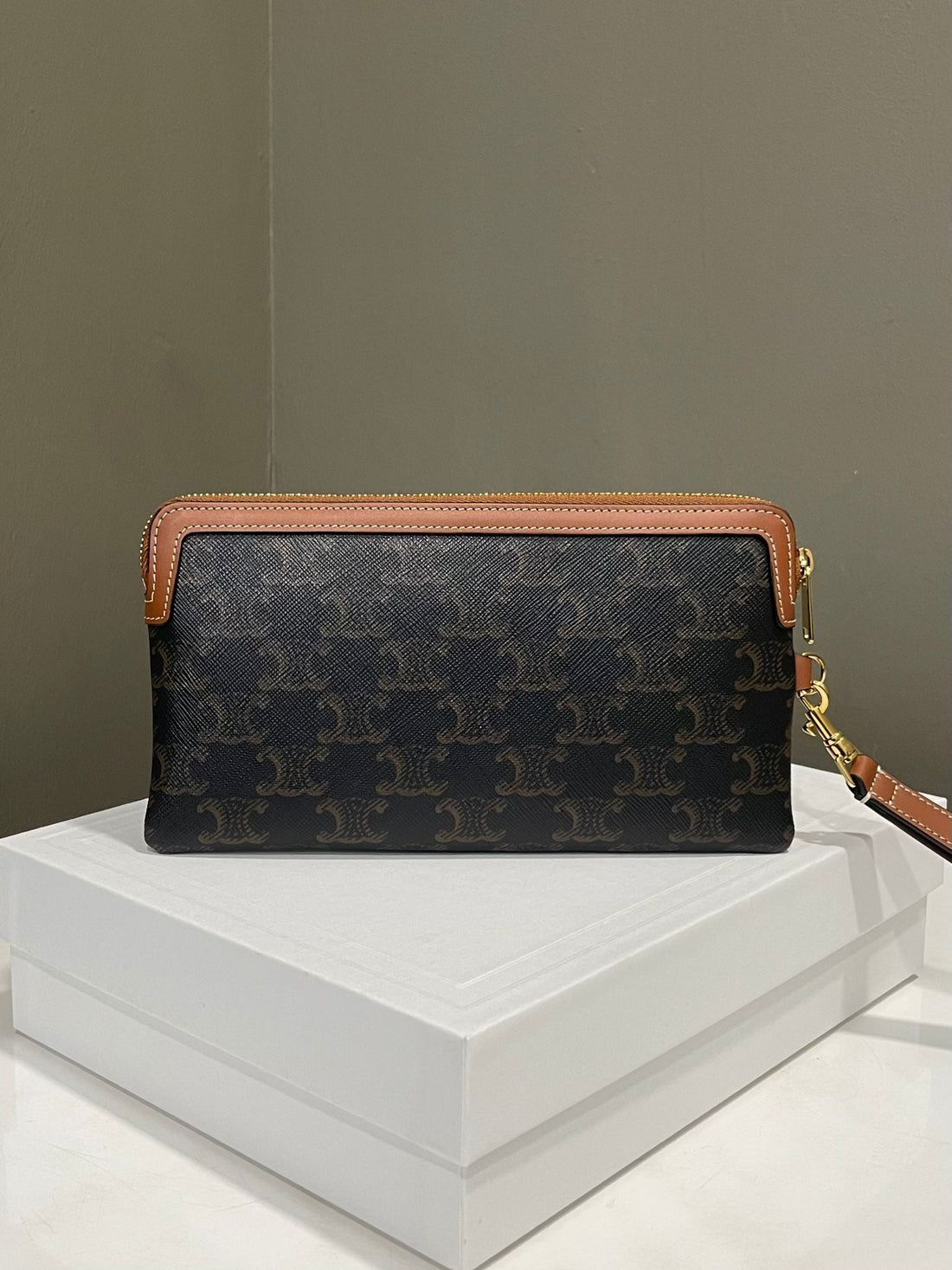 Celine Long Pouch With Strap Triomphe Canvas / Calfskin