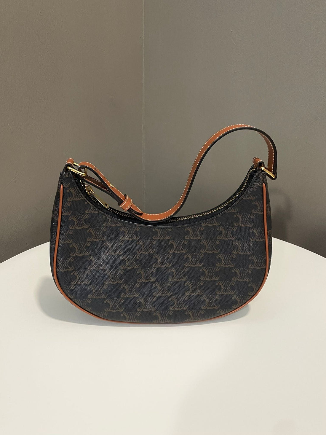 Celine Medium Ava Bag Triomphe Canvas Tan Calfskin