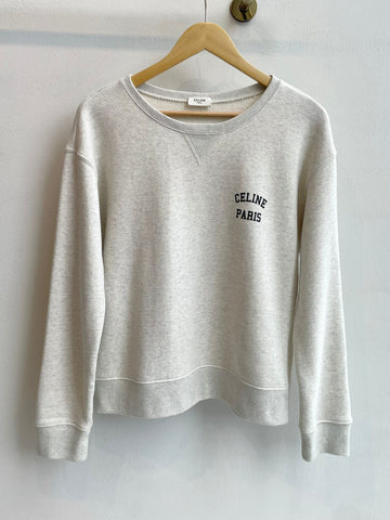 Celine Paris Loose Cotton Fleece Sweatshirt Grey / Black