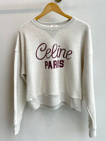 Celine Paris Oversized Cotton Fleece Sweatshirt Grey / Burgundy