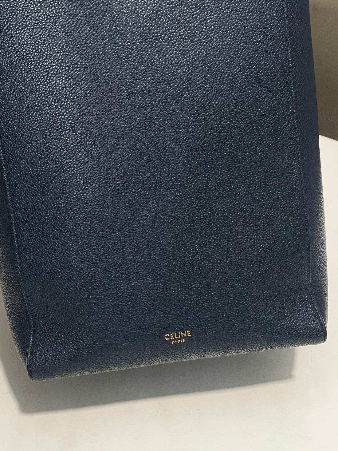 Celine Sangle Bucket Bag Navy Blue Grainy Leather