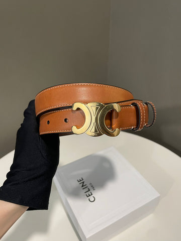 Celine Triomphe Belt Brown Leather