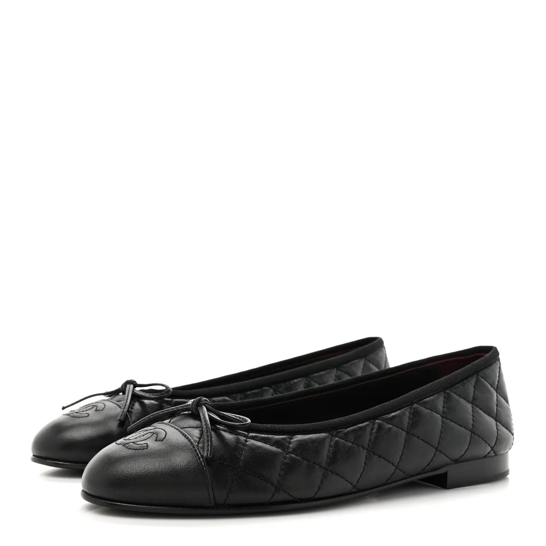 CHANEL CC AGED CALFSKIN QUILTED  LEATHER BALLET FLATS