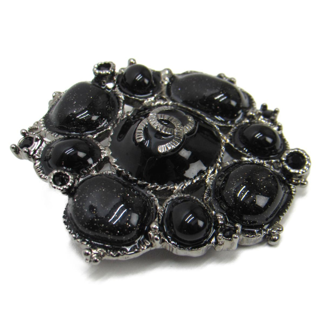 CHANEL BLACK GLITTER GRIPOIX BYZANTINE BROOCH