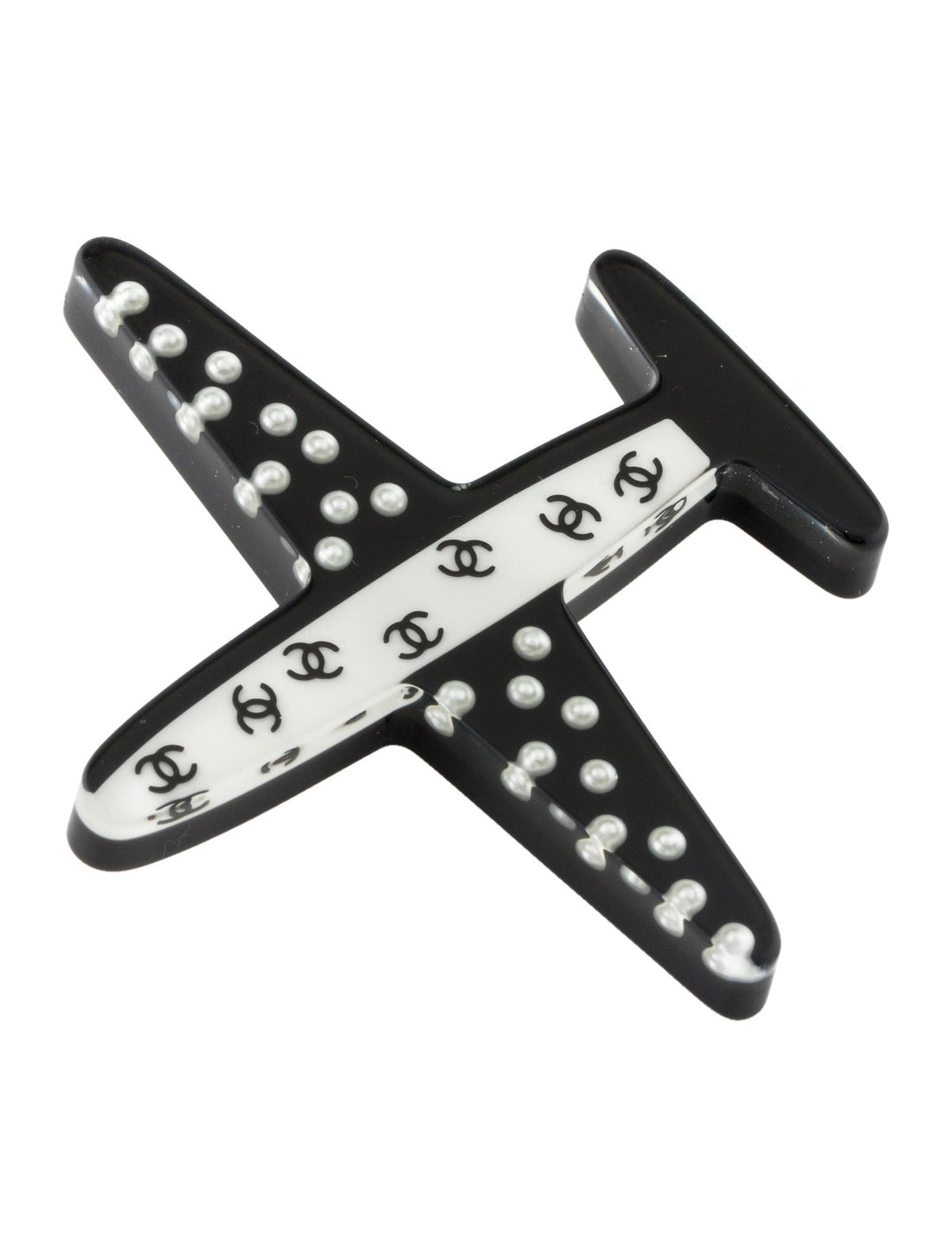 CHANEL Faux Pearl & Resin CC Airplane Brooch