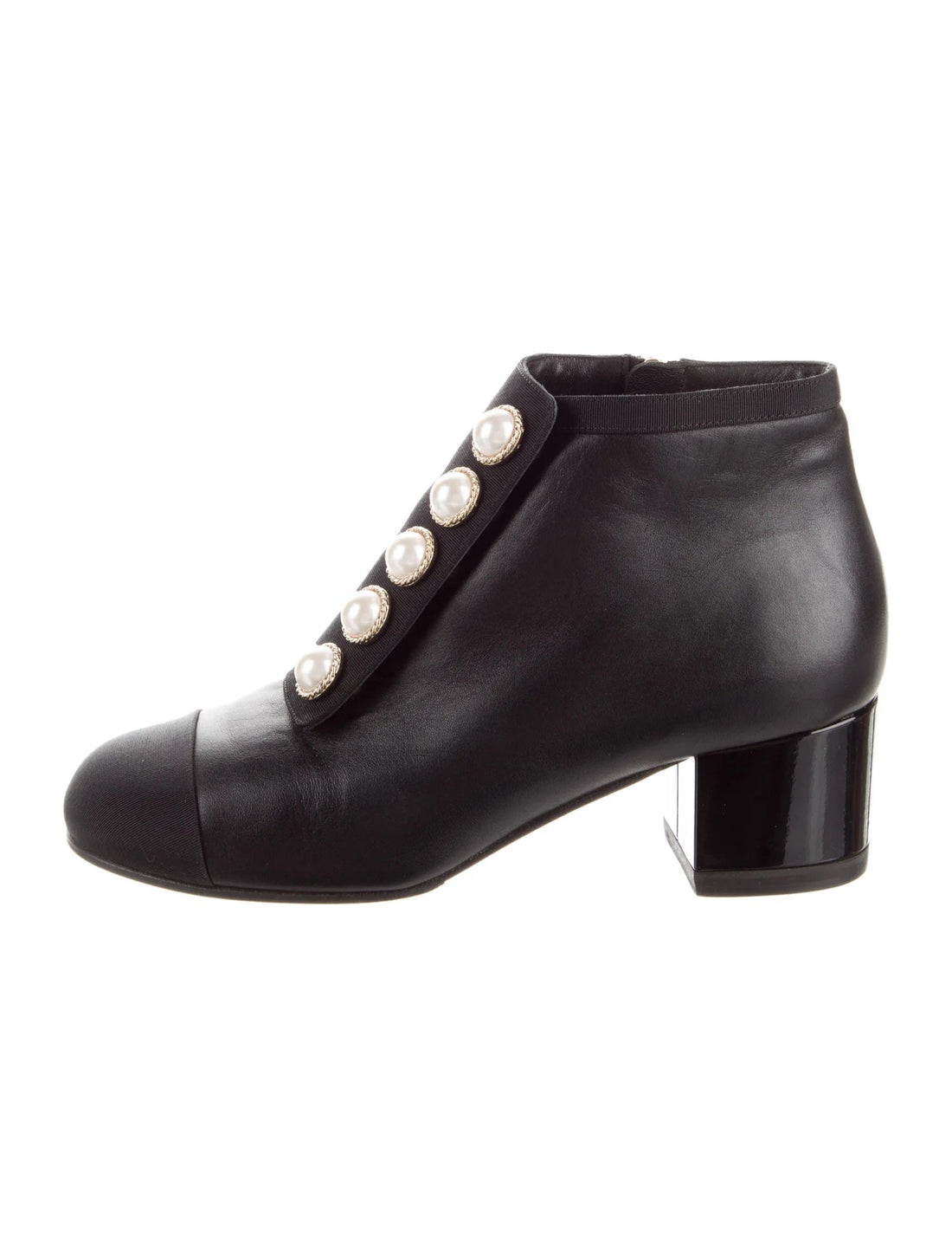 CHANEL CC INTERLOCK PEARL ANKLE BOOTS