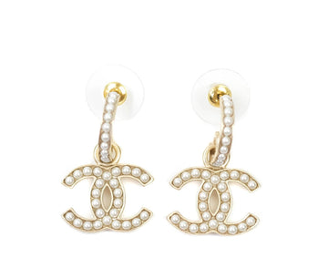 CHANEL CC PEARL HOOP EARRINGS
