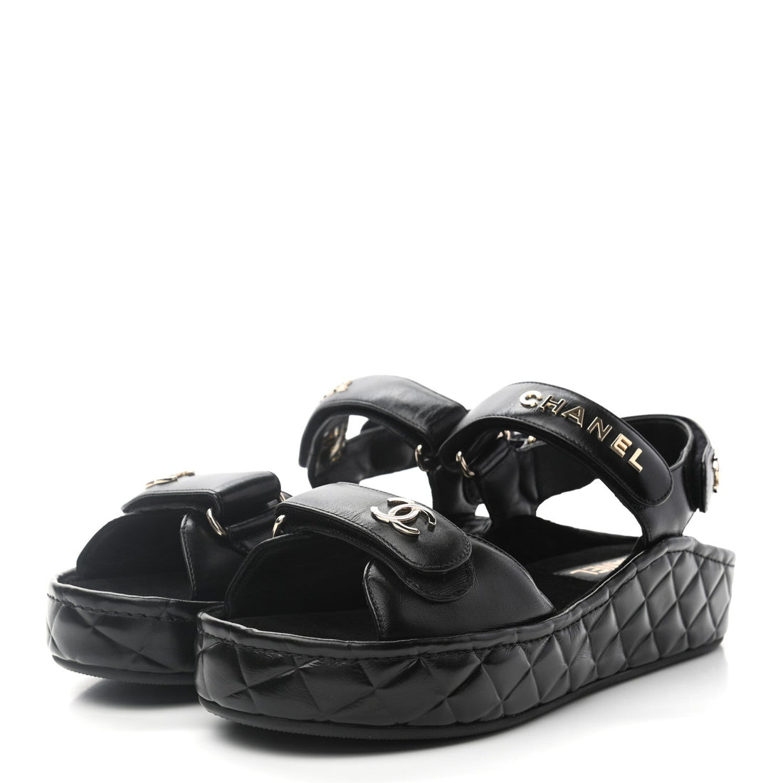 CHANEL Calfskin Logo Platform Sandals