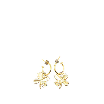 Chanel Gold Plated Clover Hoop Push Back Earrings