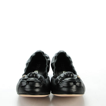 CHANEL LAMBSKIN CC CAMELLIA ELASTIC FLAT BALLERINA SHOES