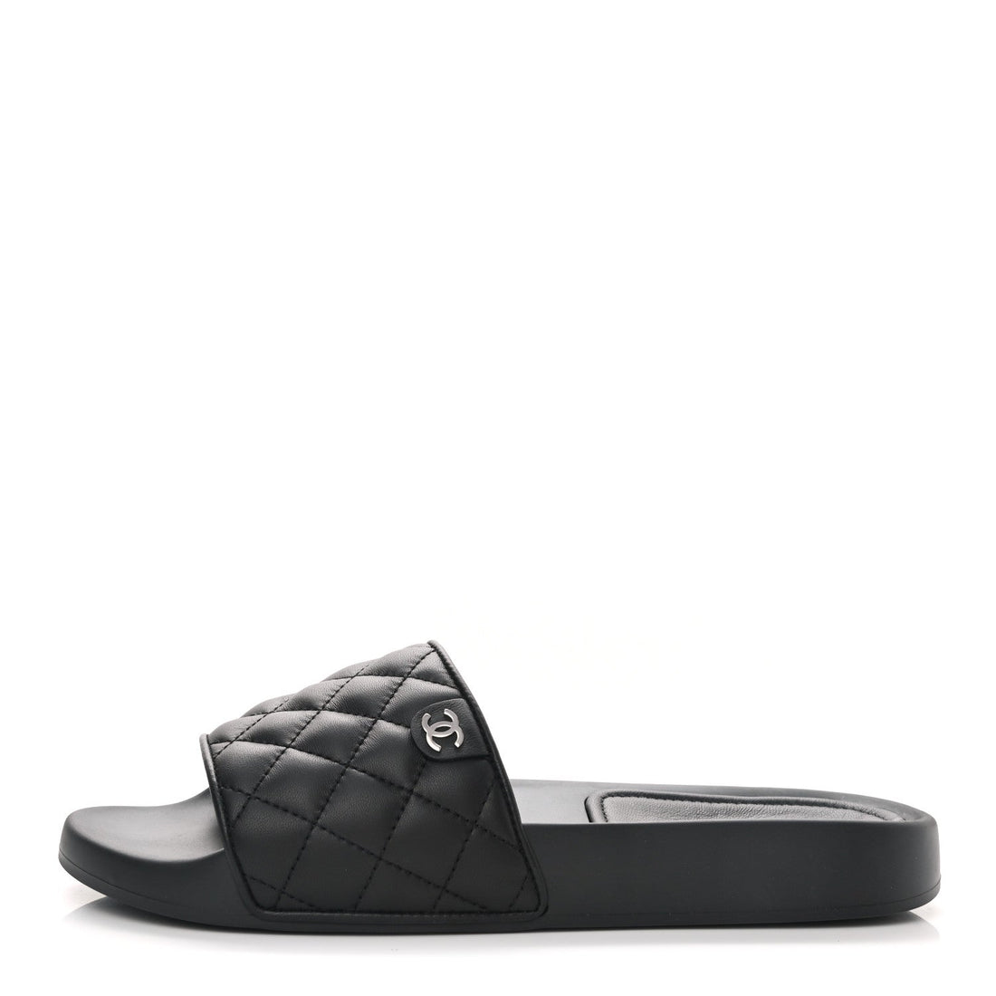 CHANEL INTERLOCKING CC LOGO LAMBSKIN LEATHER SLIDES