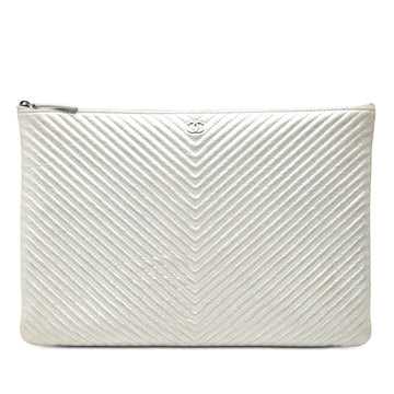 Chanel Large Chevron Metallic Calfskin O Case Clutch