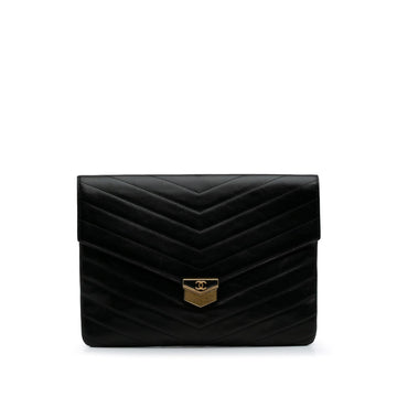 Chanel Paris Hamburg Chevron Lambskin Clutch