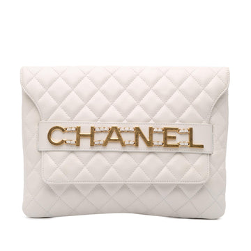 Chanel Quilted Calfskin Logo Enchained Clutch
