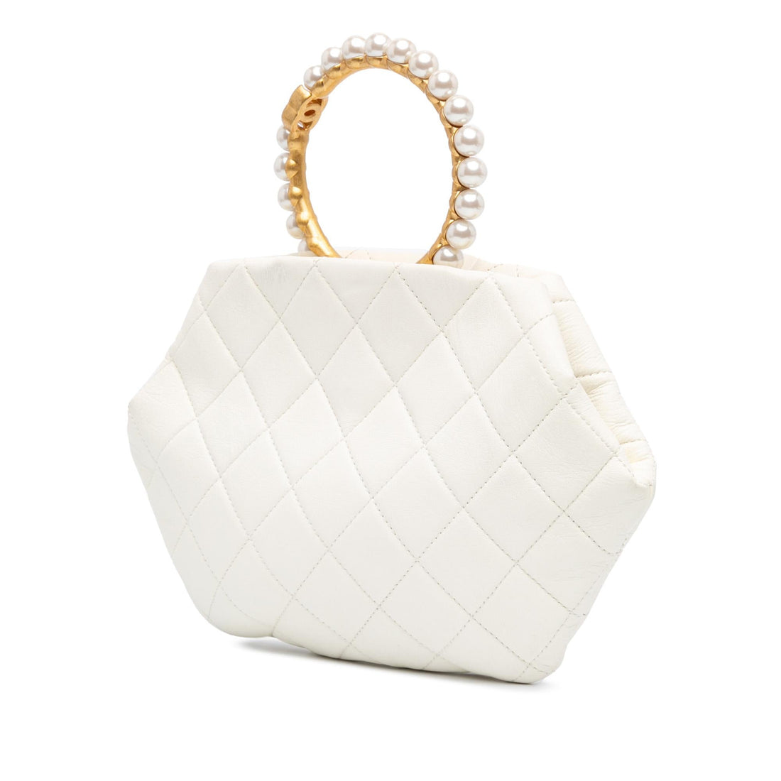 Chanel Quilted Lambskin Pearl Crown Handle Clutch Bag