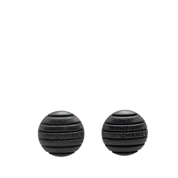 Chanel Wood Logo Button Push Back Earrings