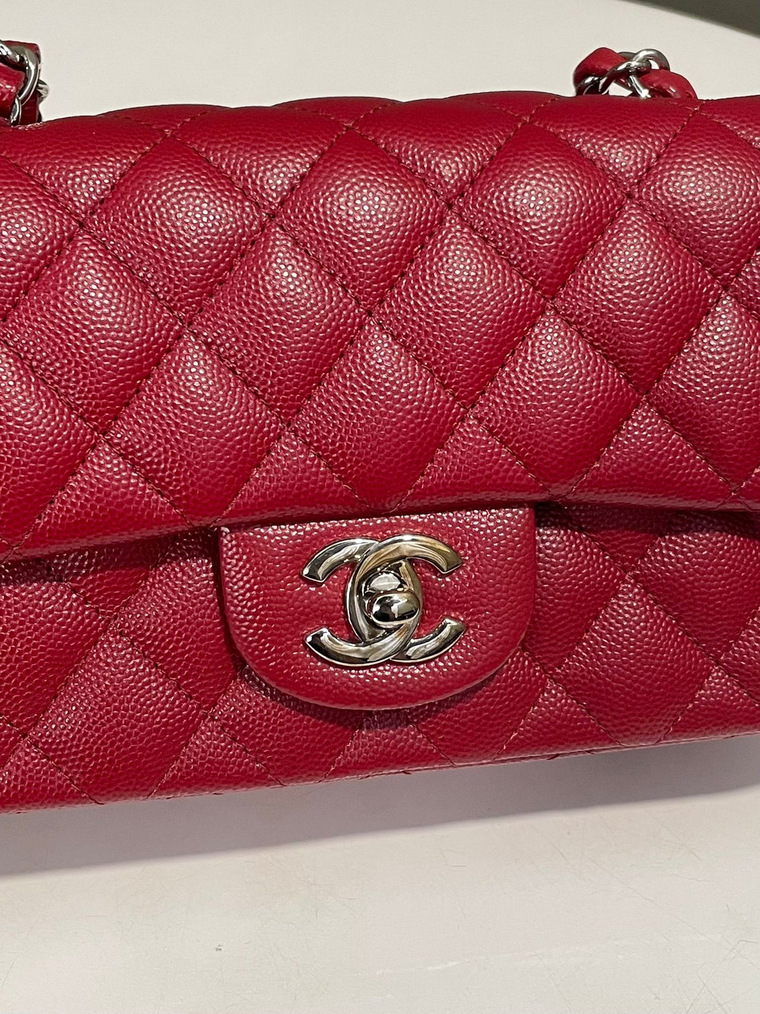 Chanel 17B Classic Quilted Mini Rectangular Deep Red Caviar