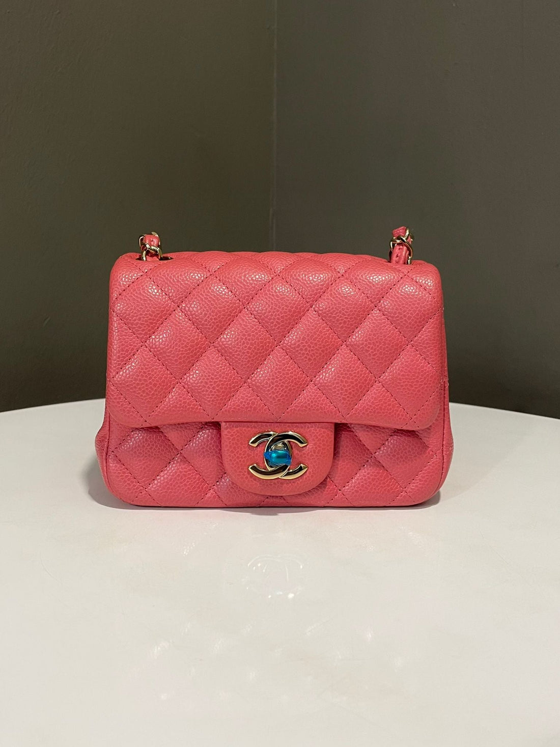 Chanel 18S Classic Quilted Mini Square Pearly Pink Caviar