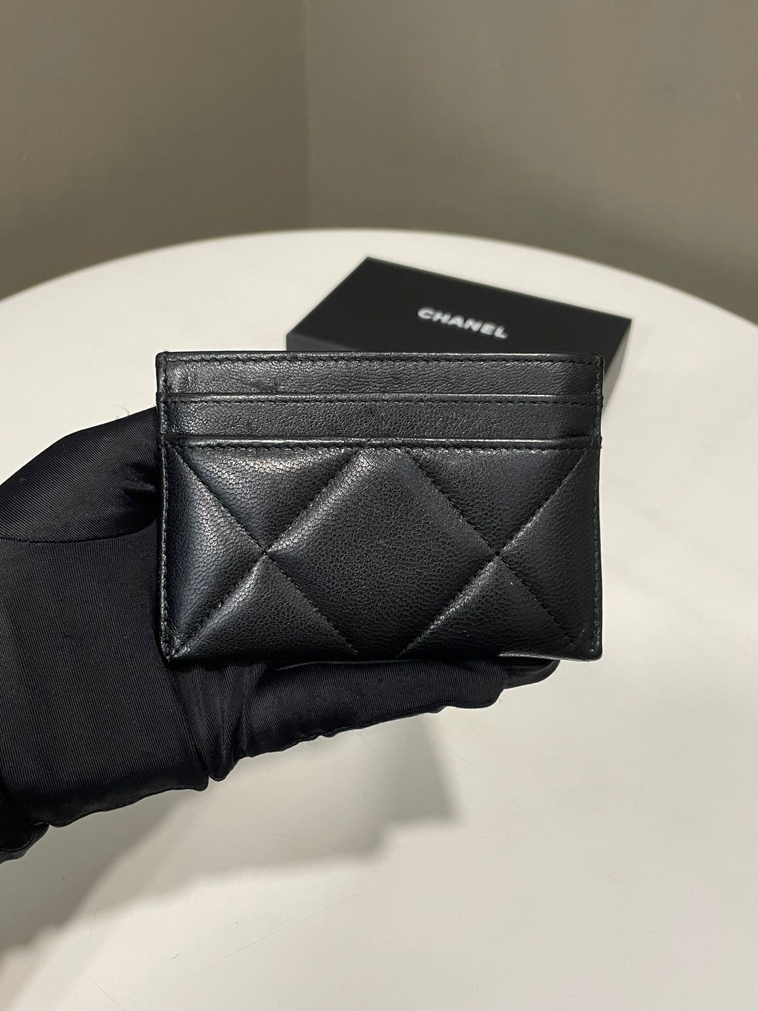 Chanel 19 Quilted Cc Logo Card Holder Black Lambskin