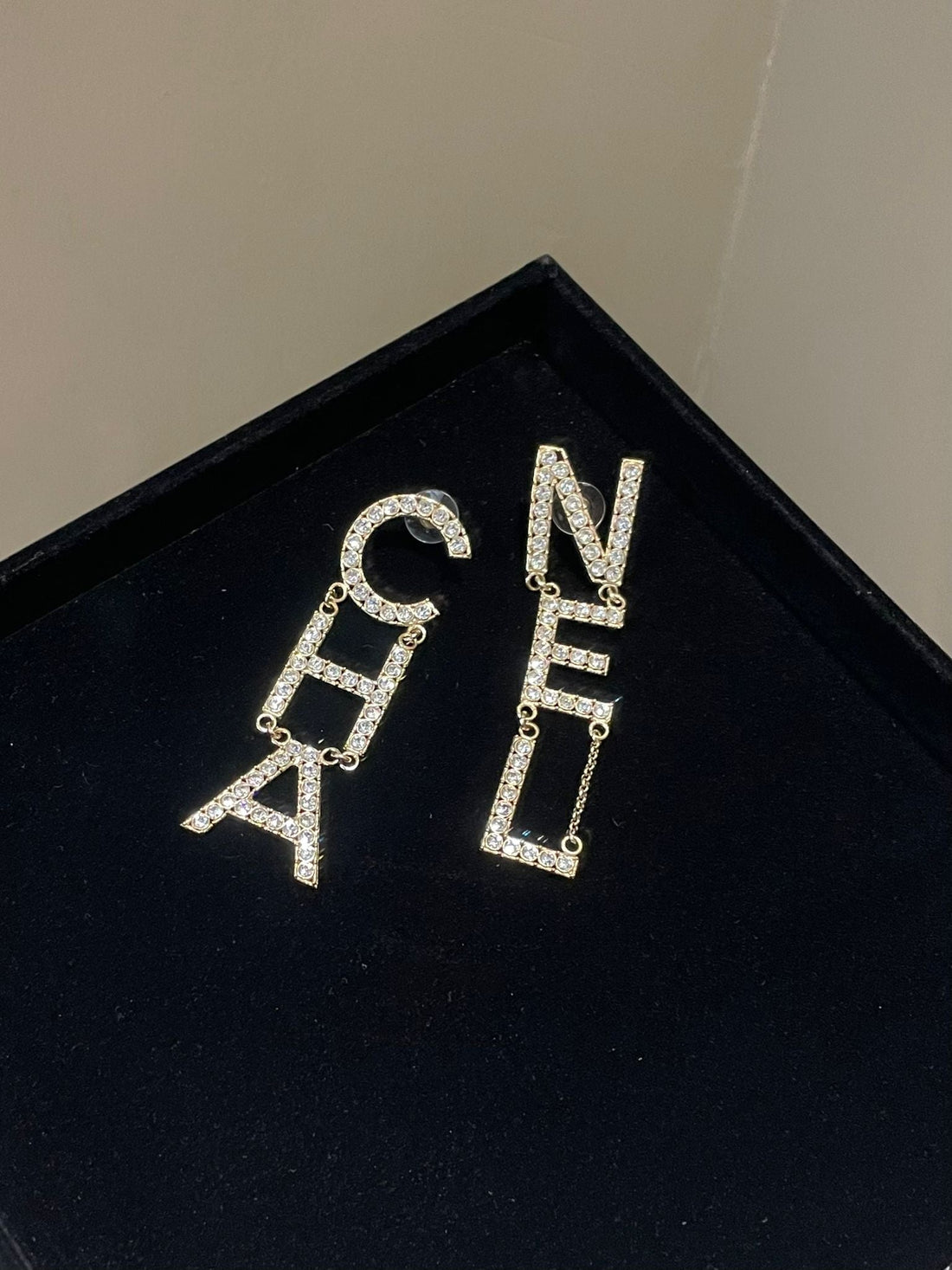 Chanel 19S "CHA NEL" Letter Dangling Earring Rhinestones / Crystals