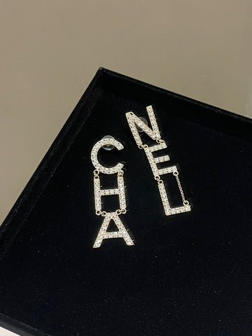 Chanel 19S "CHA NEL" Letter Dangling Earring Rhinestones / Crystals