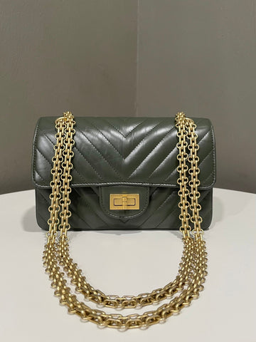 Chanel 2.55 Chevron Reissue Mini Khaki Olive Aged Calf