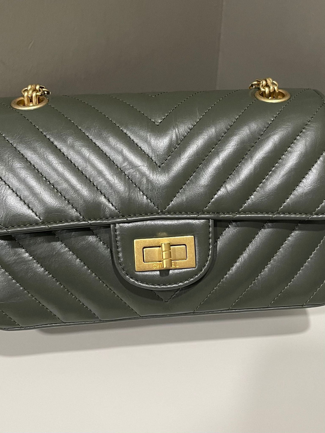 Chanel 2.55 Chevron Reissue Mini Khaki Olive Aged Calf