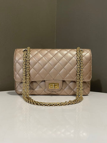 Chanel 2.55 Reissue Double Flap Bag 225 Gold Champagne Grainy Leather