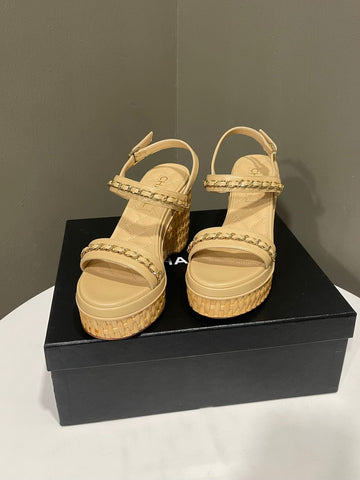 Chanel 20C Cc Chain Wedge Beige  Size 37C