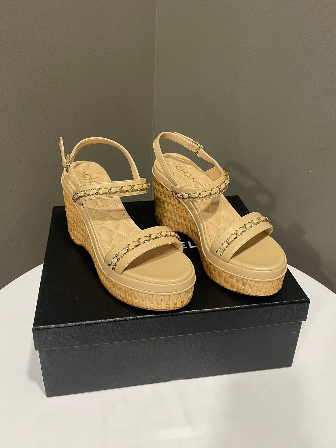 Chanel 20C Cc Chain Wedge Beige  Size 37C