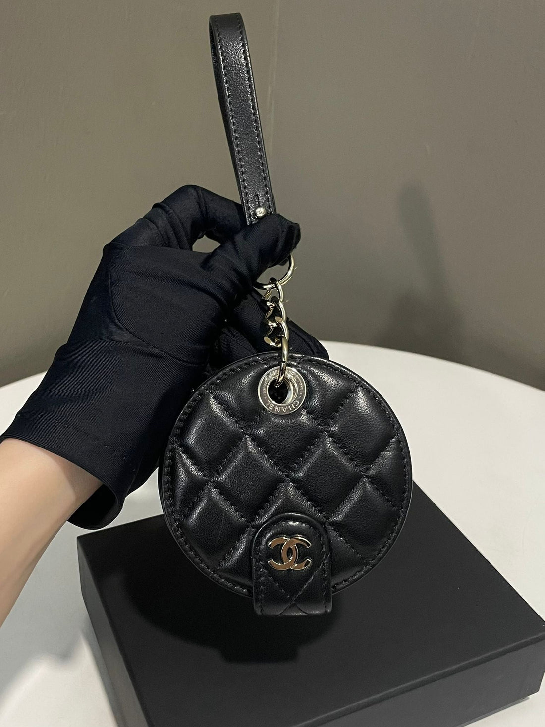 Chanel 20C VIP Travel Round Luggage Tag Black Lambskin