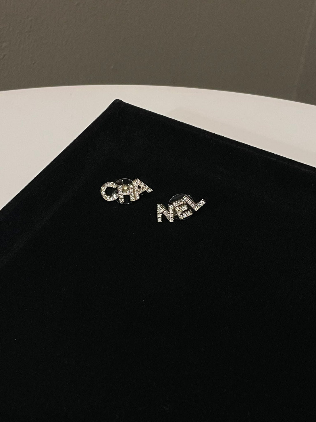 Chanel 20K "CHA NEL" Stud Earring Rhinestone