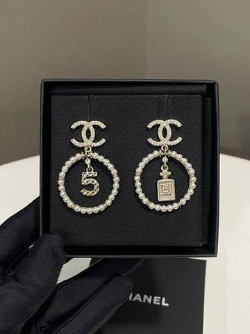 Chanel 20V CC Perfume Pearl Drop Earrings