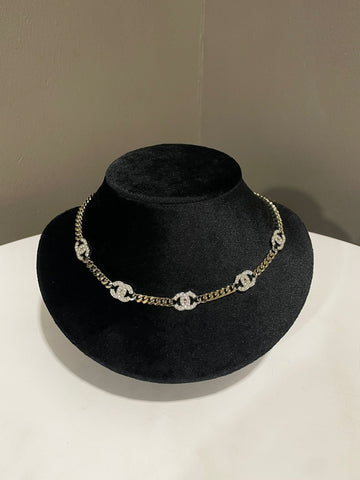 Chanel 21A Cc Chain Choker Necklace Rhinestones