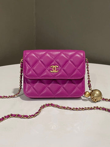 Chanel 21B Pearl Crush Chain Belt Clutch on Chain  Magenta Lambskin