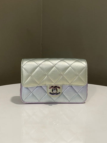 Chanel 21K Cc Flap Clutch Ombre Mermaid iridescent Rainbow