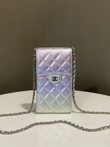 Chanel 21K Phone Pouch Chain Ombre Mermaid Iridescent Rainbow