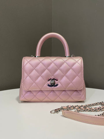 Chanel 21K Quilted Coco Handle Iridescent Pink Caviar