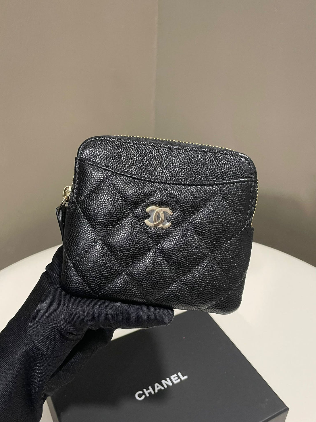 Chanel 21P Zip Coin Card Holder Purse  Black Caviar