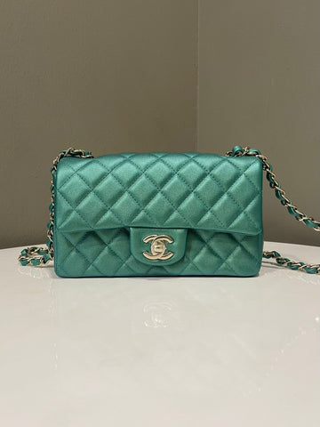 Chanel 21S Quilted Mini Rectangular Emerald Green Iridescent Lambskin
