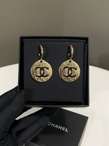 Chanel 22A CC Logo Drop Round Earrings