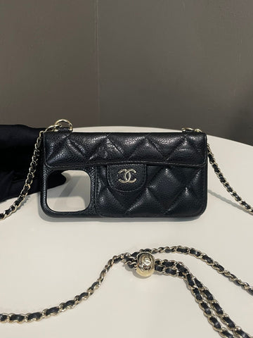 Chanel 22A IPhone 13 Pro Case Chain Black Caviar