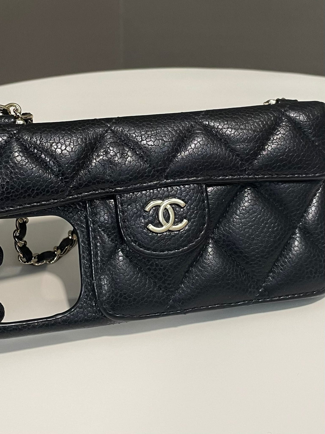 Chanel 22A IPhone 13 Pro Case Chain Black Caviar