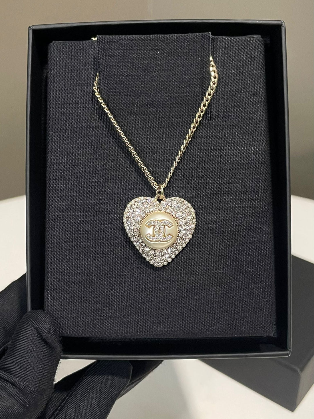 Chanel 22B Heart Crystal Chain Necklace